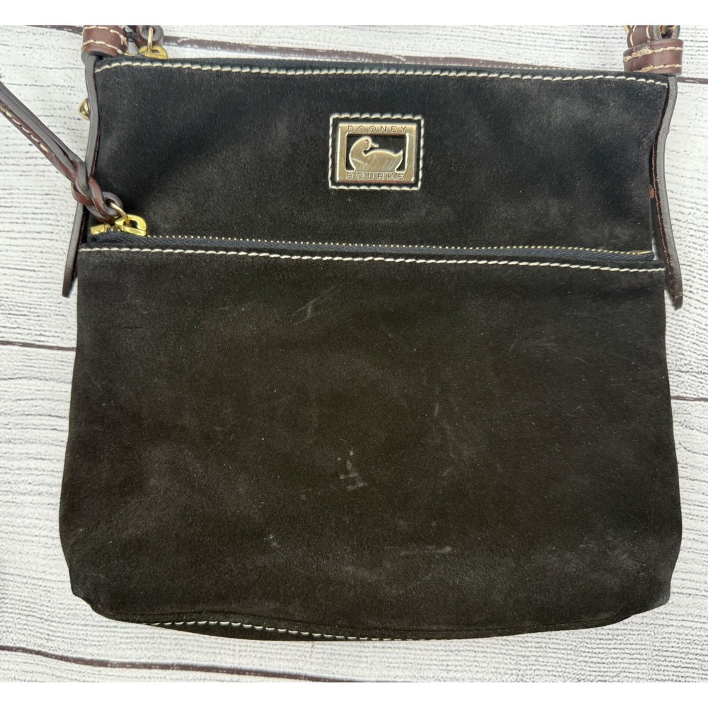 Dooney Bourke Black Suede Leather Crossbody Bag Gold Tone Logo Adjustable Strap - Picture 9 of 10